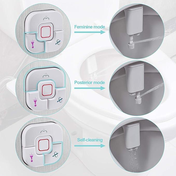 SAMODRA Bidet Attachment, Non-Electric Cold Water Bidet Toilet Seat Attachment with Pressure Controls, Retractable Self-Cleaning Dual Nozzles for Frontal & Rear Wash - Brushed Nickel - ModernBath