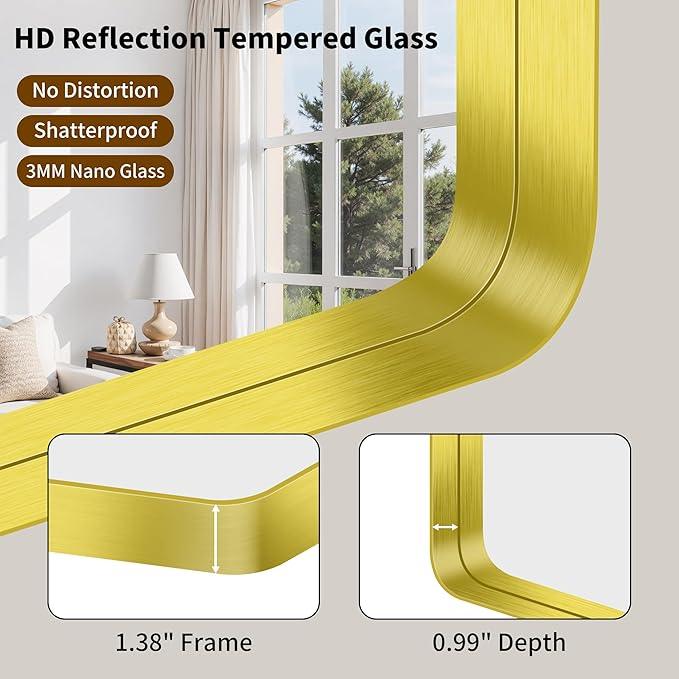 FORBATH 30x36 Inch Bathroom Mirror, Brushed Gold Deep Frame Wall Mirror with Rounded Corners, Anti-Rust Tempered Glass for Modern Farmhouse Vanity (Horizontal/Vertical Hanging) - ModernBath