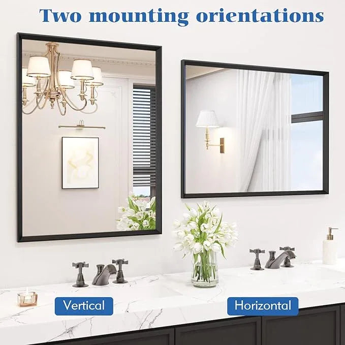 JISOSO 20x30 Inch Bathroom Mirror, Matte Black Framed Rectangle, 4MM Tempered Glass, Anti-Rust, Wall-Mounted Vanity Mirror for Bathroom & Bedroom - Hangs Horizontally or Vertically - ModernBath