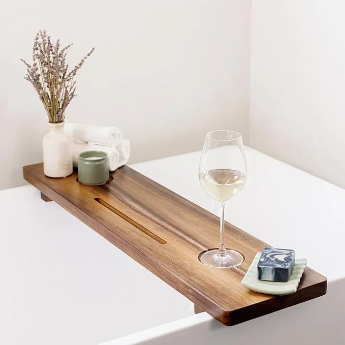 Premium Nature Shed Bathtub Tray for Freestanding Bath | Large & Thick 35” Acacia Wood Luxury Bath Tray for Tub | Anti-Tip, Non-Toxic, Adjustable Bathtub Trays for Tub with Bathroom Accessories Holder - ModernBath