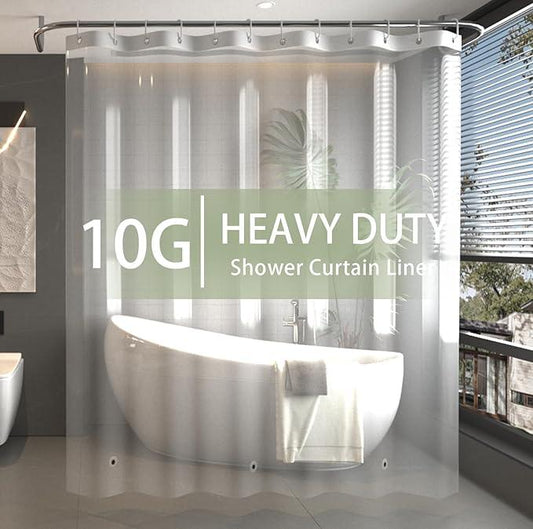 Poposa Bathroom Heavy Duty Shower Curtain - Waterproof Clear Shower Curtain Liner 10G Premium PEVA with 12 Rust Proof Grommets, 72x72 Inch - ModernBath