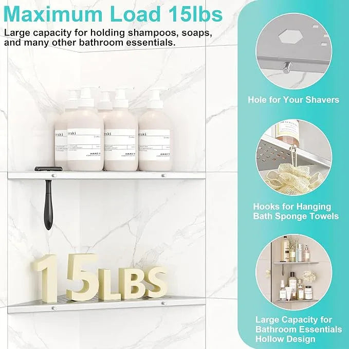 10" Bathroom Corner Shelf, 2 Pack Recessed Shower Shelf Caddy, SUS304 Stainless Steel Shelf Wall Mount Triangular, No Drilling Brushed Nickel - ModernBath
