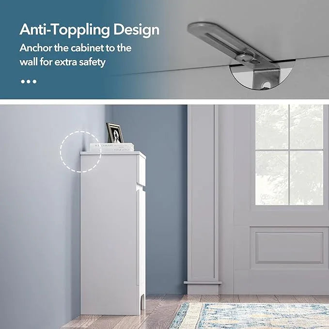 Small Bathroom Cabinet with Adjustable Shelves, Drawer, Anti-Tip Design, 14.96" L x 11.81" W x 32.09" H, Durable MDF for Bathroom, Kitchen, Laundry, Soft-Close Door - ModernBath