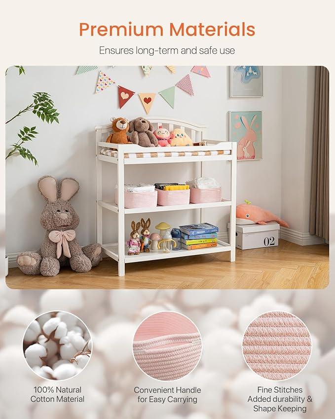 Small Woven Basket, 12 x 8 x 4.5 Inches, Storage Basket for Organizing, Cute Small Rope Shelf Closet Cube Storage Bins Baskets for Shelves, Dog Toy Gift Baskets Empty, 3 Pack Light Pink - ModernBath