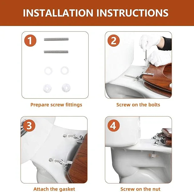Elongated Toilet Seat Molded Wood Toilet Seat with Zinc Alloy Hinges, Easy to Install also Easy to Clean, Anti-pinch Wooden Toilet Seat by Angol Shiold (Elongated, Brownish Yellow) - ModernBath