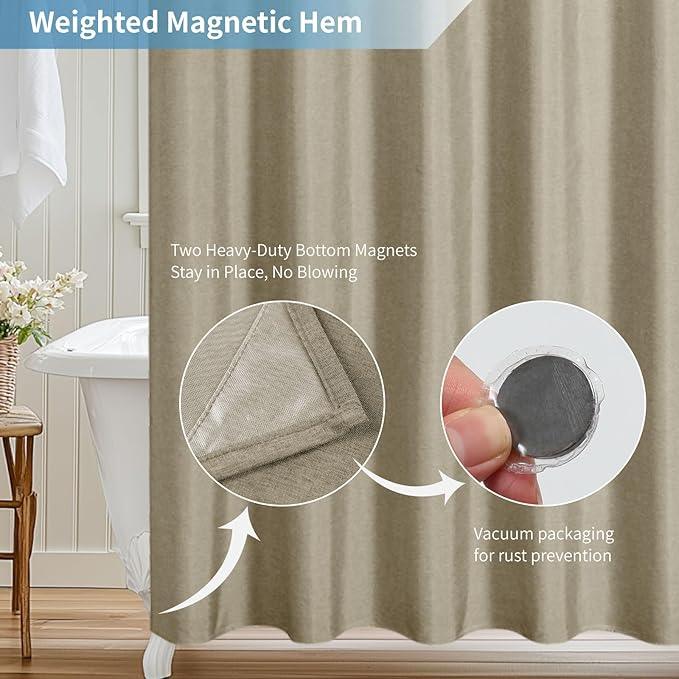 THAIGEE 2-in-1 Waterproof Extra Long Fabric Shower Curtain or Liner,Linen Textured,84 Inch Breathable TPU & Washable Bathroom Shower Curtain Set with 12 Plastic Hooks,Modern,72"x84" Khaki - ModernBath