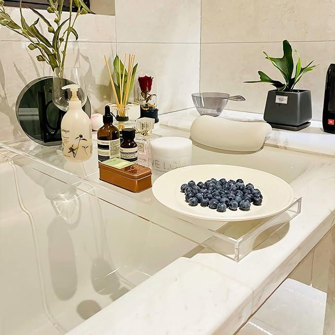 CXNGD Bathtub Tray Table, Clear Acrylic, Anti-Slip Bath Caddy, 32.3 * 7.87 * 1.18in - ModernBath