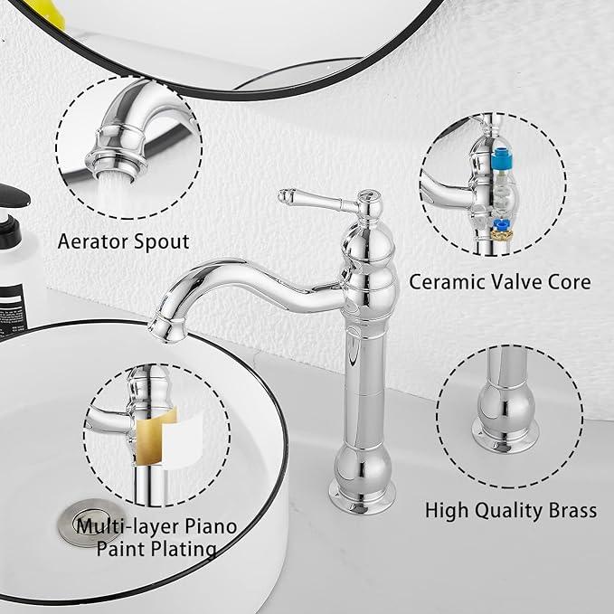 GGStudy 360° Swivel Chrome Single Handle One Hole Bathroom Sink Faucet Matching with Pop Up Drain - ModernBath