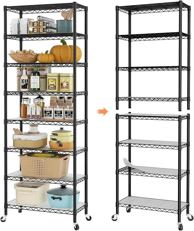 SINGAYE 8 Tier Shelf Organizer Storage Metal Shelves Garage Wire Shelving Unit Pantry Rack Adjustable Standing Storage for Kitchen Closet Laundry Bathroom Pantry 12" D x 22" W x 74" H Black - ModernBath