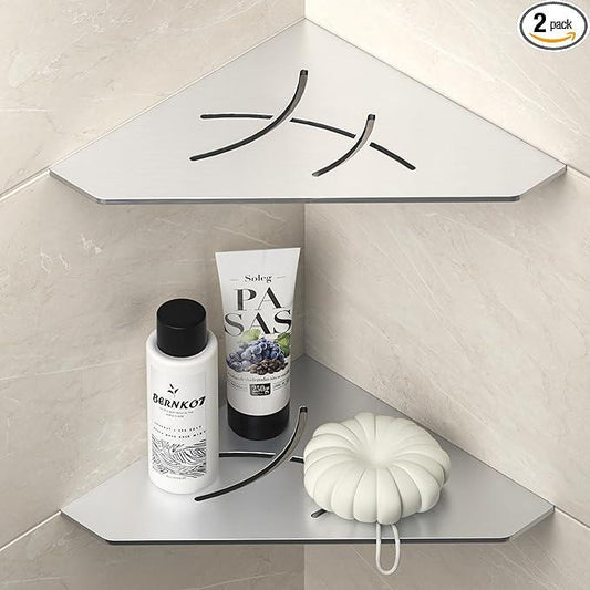 Corner Shower Shelf 10" Brushed 304 Stainless Steel Pentagonal Corner Shelves Recessed Bathroom Shower Shelf 2 Pack, No Drilling Needed - ModernBath