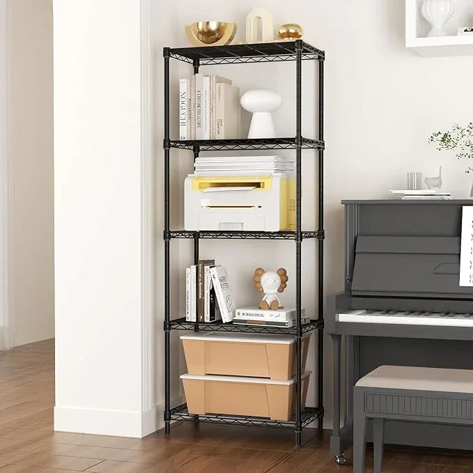 5 Tier Adjustable Storage Shelves Heavy Duty Metal Utility Shelf 750LBS Capacity Wire Shelving Unit Organizer Rack for Home Kitchen Office Bathroom Pantry Room 12" D x 22" W x 59" H Black - ModernBath