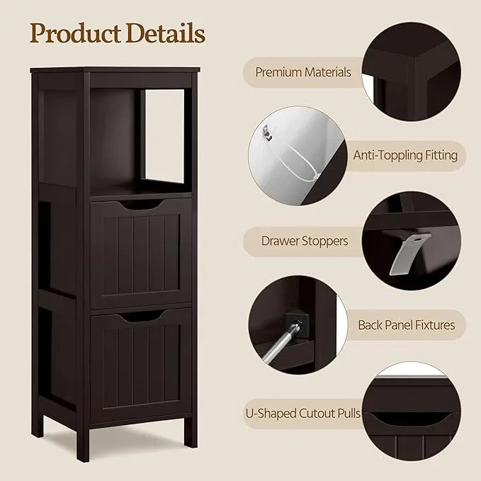 Yaheetech Bathroom Floor Cabinet, Wooden Storage Cabinet with 2 Drawers and 1 Shelf, Multifunctional Side Organizer Rack Stand Table, D11.8xW11.8xH35 Inches Espresso - ModernBath