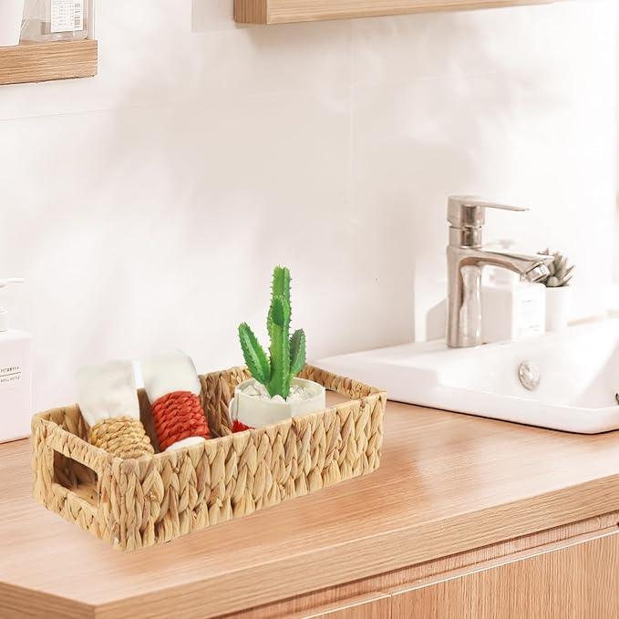 Toilet Tank Basket,Water Hyacinth Woven Storage Basket with Handles for Bathroom Organization - Toilet Paper Holder & Storage Bin, Handwoven Natural Basket (2-Pack) - ModernBath