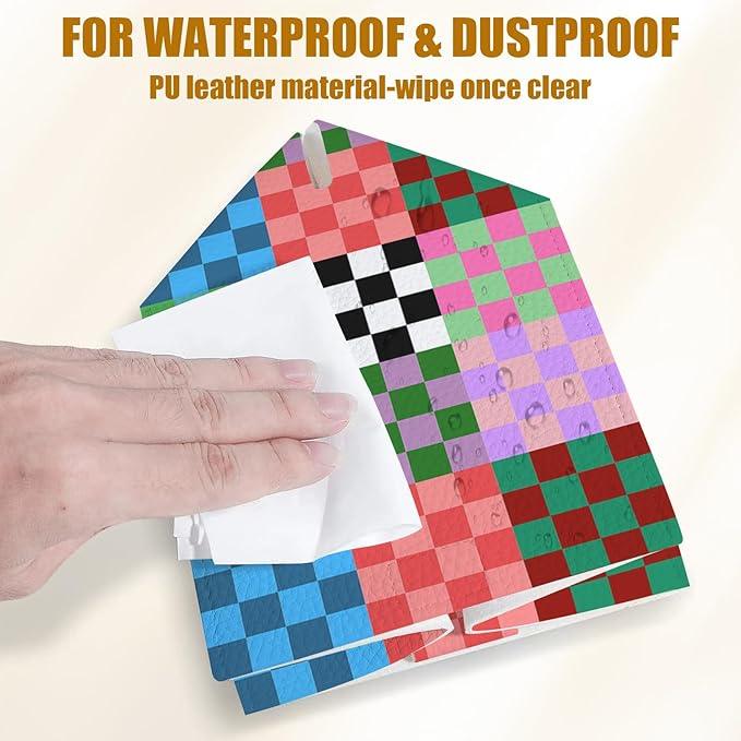 Colorful Checkered Tissue Box Cover 2PCS, Leather Tissue Box Holder Square Facial Paper Case Tissue Box Cube Organizer for Bathroom Bedroom Desk Office - ModernBath