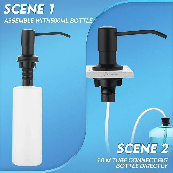 CREA Dish Soap Dispenser for Kitchen Sink,Built in Countertop Kitchen Soap Dispenser Set w./ 39" Tube 17oz Bottle Stainless Steel Pump,Matte Black Hand Soap Dispenser for Bathroom - ModernBath