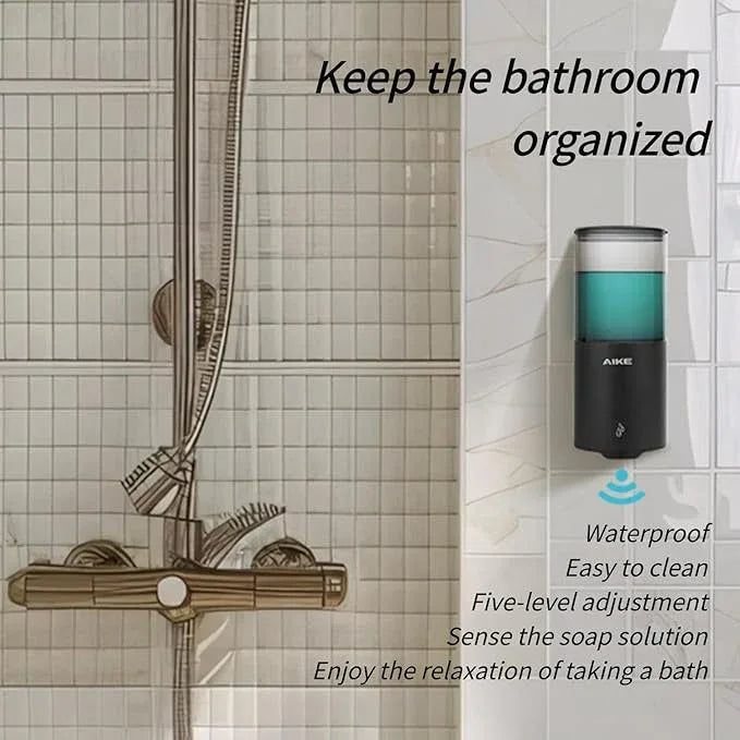 AIKE Automatic Wall Mount Liquid Soap Dispenser for Home and Commercial Bathroom 13.5oz IPX7 Waterproof,Matte Black Stainless Steel - ModernBath