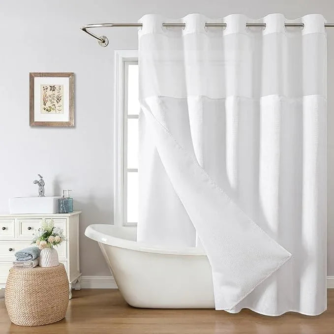 eachope Long No Hook Shower Curtain with Snap-in Fabric Liner Set,White Waffle Weave Shower Curtains for Bathroom,Hotel Luxury Decor Bathroom Curtain Set,Waterproof & Washable,71Wx80H - ModernBath