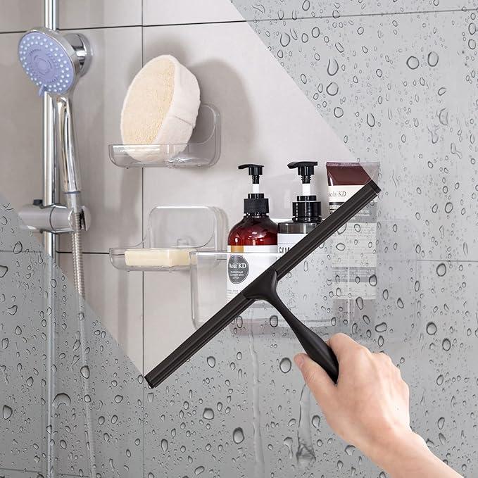 Ettori Shower Squeegee for Glass Doors, Squeegee for Shower Glass Door, Window and Car Glass, Mirrors - All-Purpose Stainless Steel Squeegee, 10 Inches and Black - ModernBath
