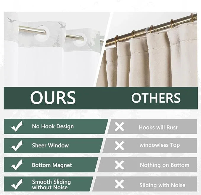 NAEMBCU No Hook Landscape Shower Curtain with Snap-in Liner, Green Misty Forest Bath Curtain with See Through Top, Waterproof Double Layer for Bathroom Decor, 71 x 74 Inch - ModernBath