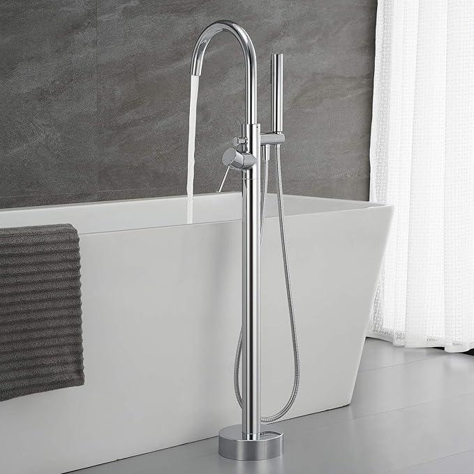 Freestanding Tub Filler Bathtub Faucet Chrome Single Handle Floor Mounted Faucets with Handheld Shower - ModernBath