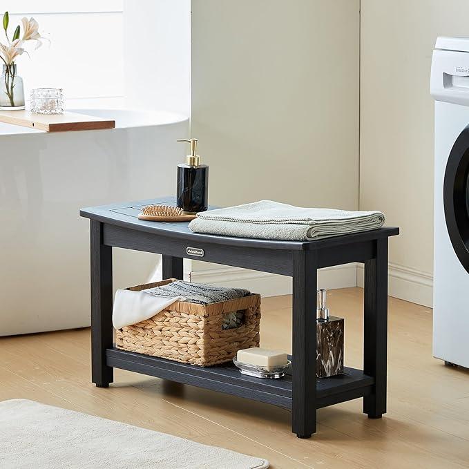30'' Waterproof Shower Stool, Poly Lumber Shower Bench Seat for Shaving Legs, HDPS Plastic Bath Chair Seat, Non-Slip & No Maintenance, Black, Weight Capacity 700LBS (30 x 13 Inches) - ModernBath