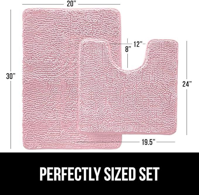 GORILLA GRIP Bathroom Rug Sets, Soft Chenille 2 Piece Area Rugs Set, Toilet Base Mat and 30x20 Carpet, Absorbent Microfiber Washable Mats Dry Quickly, Home Décor and Bath Room Accessories, Lt Pink - ModernBath