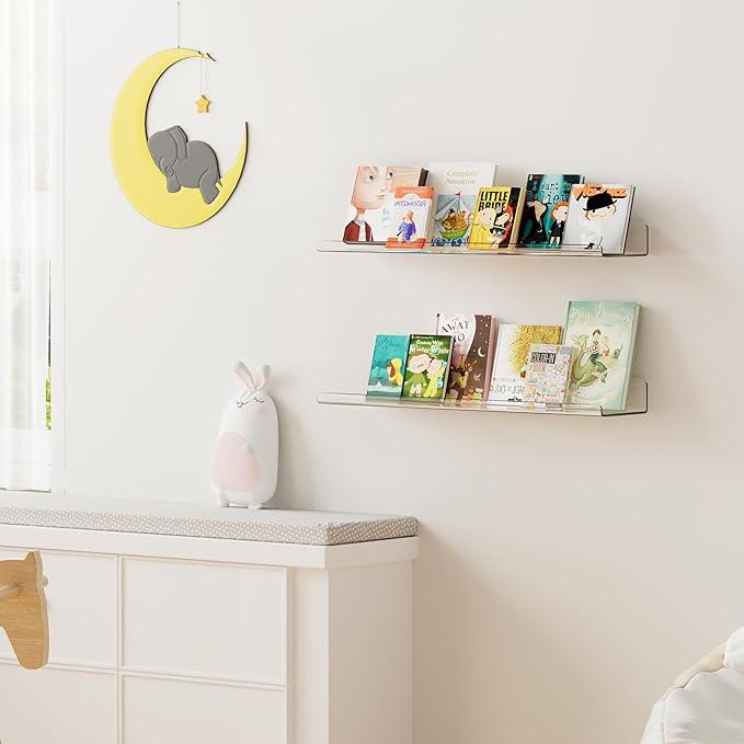 upsimples 2 Pack 23.6x5.5 Inches Acrylic Shelves for Wall Storage, Floating Bookshelves for Kids, Display Shelf Organizer for Bathroom, Bedroom, Living Room, Kitchen, Clear - ModernBath