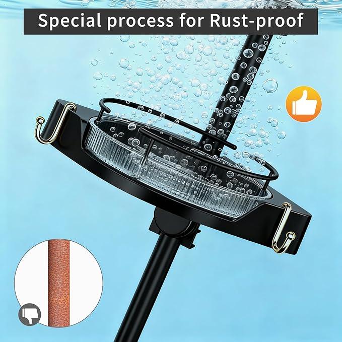 akinbas Shower Caddy Tension Pole with 4 L-Lazy Susan Organizer 360 Rotating 35-128 Inch No Drilling Floor Standing Shelves Adjustable Shower Rack for Bathroom Corner (Black) - ModernBath