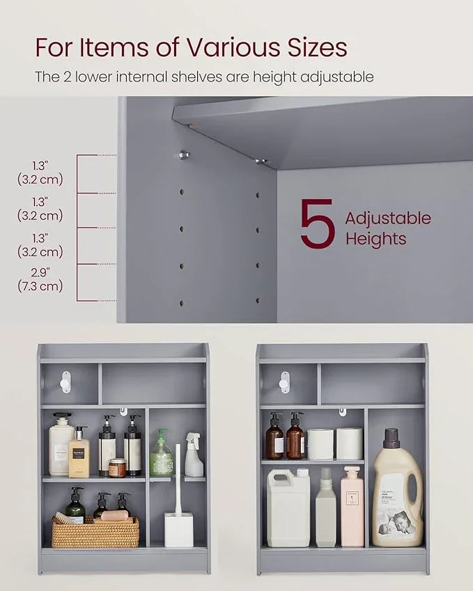 VASAGLE Narrow Storage Cabinet, Slim Floor Cabinet with Sliding Doors, Toilet Paper Holder and Brush Compartment, for Bathroom and Living Room, 7.9 x 23.6 x 31.5 Inches, Dove Gray UBBC752G02 - ModernBath