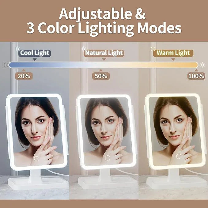Makeup Mirror with Lights, Rechargeable Lighted Vanity Mirror with 70 Led Lights and 2X 3X 10X Magnification, 3 Color& Adjustable Brightness, Portable Mirror for Travel Desk, Gifts for Women Girls - ModernBath