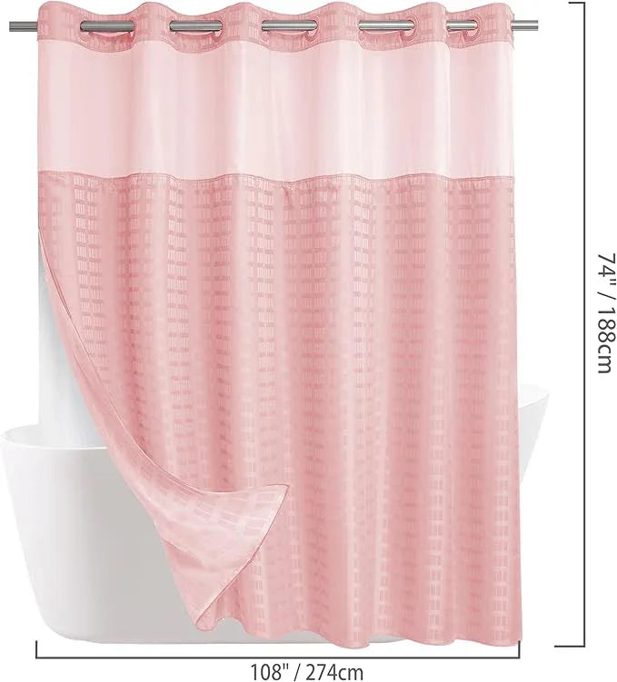 Conbo Mio Extra Wide No Hook Shower Curtain with Snap in Liner Set, 108" x 74" Hotel Luxury Pink Shower Curtains for Bathroom with See Through Top Window, Waterproof, Washable 108W x 74H - ModernBath