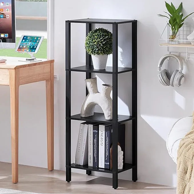 4 Tier Tall Wooden Bookshelf with Storage - Small Bookcase for Small Spaces, Shelf for Living Room, Office, Bedroom, Kitchen - Industrial Modern Black Book Shelf - ModernBath