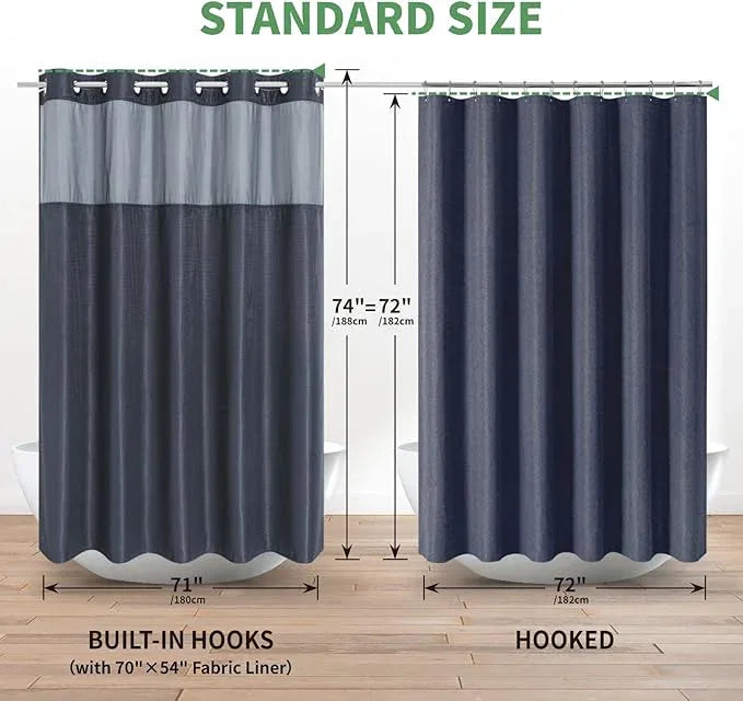 eachope Navy No Hook Shower Curtain with Snap-in Fabric Liner Set,Waffle Weave Shower Curtains for Bathroom,Hotel Luxury Decor Bathroom Curtain Set,Waterproof & Washable,71Wx74H - ModernBath