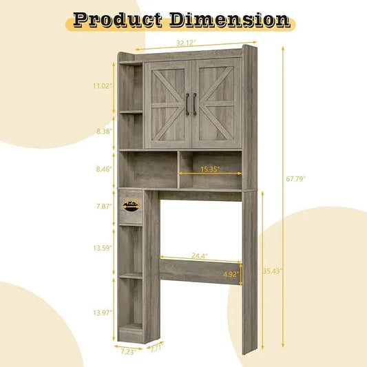 Over The Toilet Storage Cabinet, Farmhouse Storage Cabinet Over Toilet with 2 Barn Door & Toilet Paper Holder Stand, Home Space-Saving Rack, for Bathroom, Restroom (Grey). - ModernBath