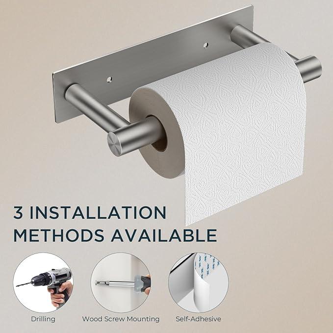 FORIOUS Adhesive Toilet Paper Holder Brushed Nickel, Self Adhesive or Wall Mounted Options, Stainless Steel Rustproof Stick on no Drilling Pivoting Toilet Tissue Roll Holder,2 Pack Stainless Steel - ModernBath