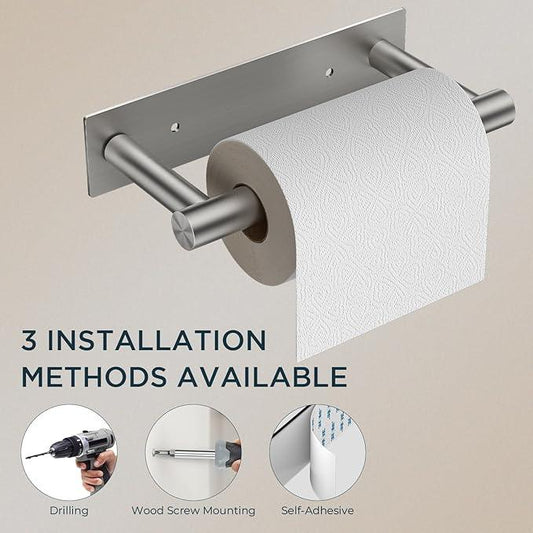 FORIOUS Adhesive Toilet Paper Holder Brushed Nickel, Self Adhesive or Wall Mounted Options, Stainless Steel Rustproof Stick on no Drilling Pivoting Toilet Tissue Roll Holder Wall Mount for Bathroom - ModernBath