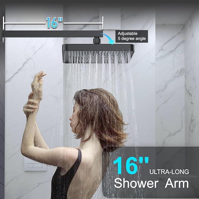 Matte Black 13-Inch Rainfall Shower System - Premium Shower Head & Handheld Sprayer, Complete Bathroom Set with Faucet Mixer Trim Kit & Valve - ModernBath