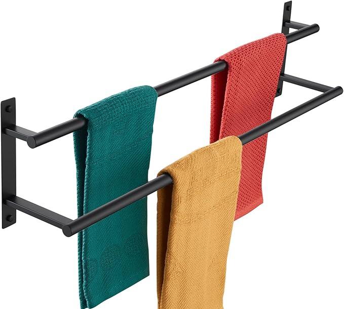 KOKOSIRI 32 Inch Double Towel Bar Bath Towel Racks Bathroom Towel Holder Towel Storage Towel Shelf Wall Mounted Stainless Steel Matte Black B5010BK-L32 - ModernBath