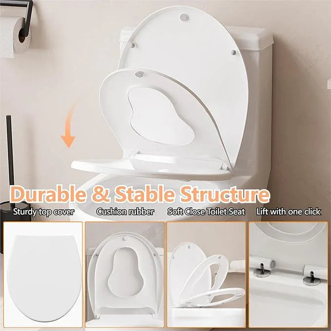 Toilet Seat,Round Toilet Seat with Quiet Close – Quick Release Hinges, Non-Slip Bumpers, Quiet, Easy to Clean – Fits Most American Standard Elongated Toilets – Easy Installation – White, Regular - ModernBath