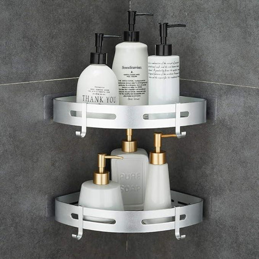 Hoomtaook Corner Caddy Bathroom Shower Shelf Wall Mounted No Drilling 2 Tier Storage Shelves Adhesive Triangle Baskets Silver Bathroom Kitchen Storage Basket - ModernBath
