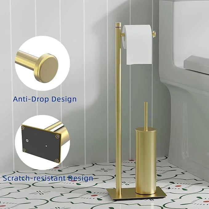 RUACQ Toilet Paper Holder Stand with Toilet Brush and Holder Set, 304 Stainless Steel Bathroom Toilet Tissue Paper Roll Holder Free Standing, Weighted Base, Heavy Duty (Brushed Gold) - ModernBath