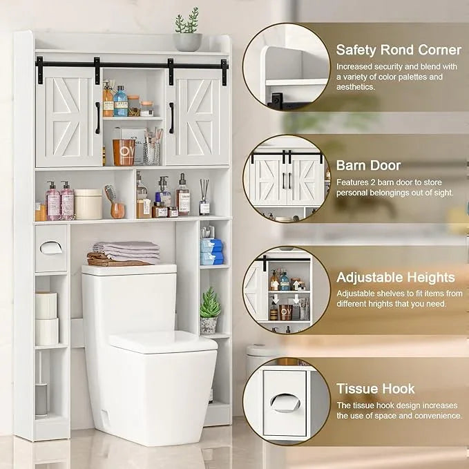 Farmhouse Storage Cabinet Over Toilet with Sliding Doors，Over The Toilet Storage Cabinet, Home Space-Saving Toilet Rack, for Bathroom, Restroom, Laundry. - ModernBath