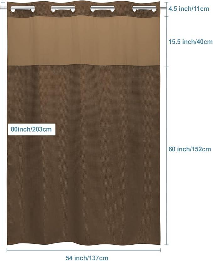EUTXL Brown Stall No Hook Shower Curtain with Snap in Liner,230GSM Waffle Weave Shower Curtains for Bathroom,54W x 80H - ModernBath