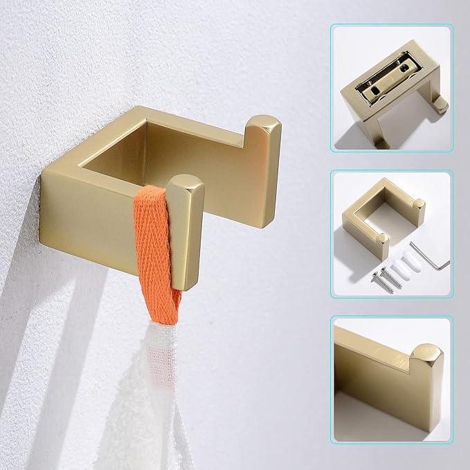 Gold Towel Bar Set 4 Pieces Bathroom Hardware Set Wall Mounted Stainless Steel,Towel Bar+Towel Holder+Towel Hook+Toilet Paper Holder,23.6 inch - ModernBath