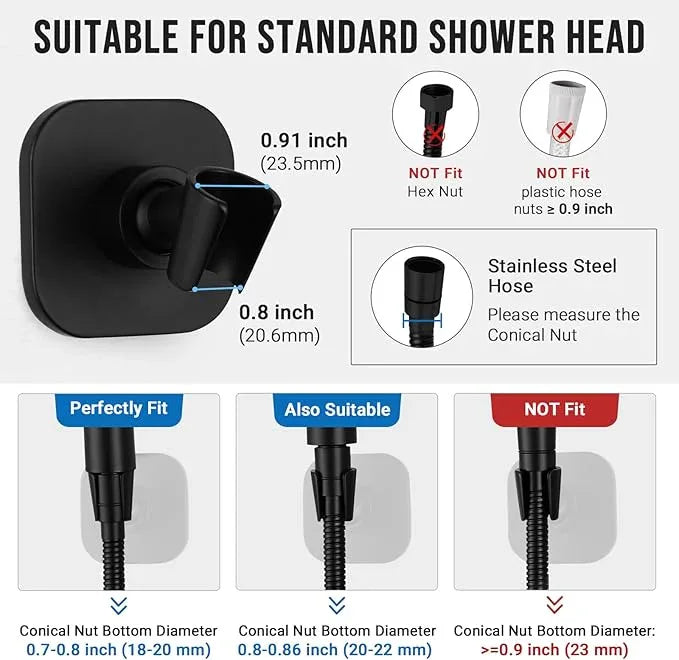 G-Promise All Metal Handheld Shower Head Holder, Adjustable Wall Mount Shower Wand Bracket, Strong Adhesive Disc Mount or Drill Installation (Matte Black) - ModernBath