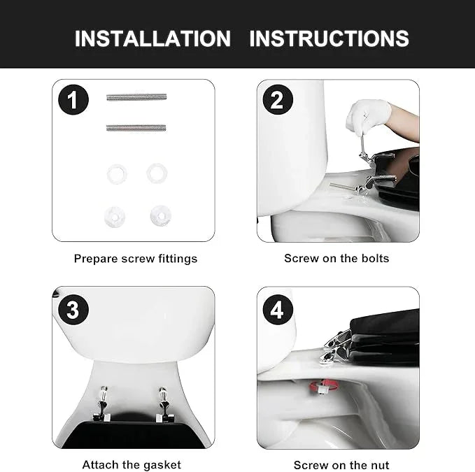 Black Elongated Toilet Seat Natural Wood Toilet Seat with Zinc Alloy Hinges, Easy to Install also Easy to Clean, Scratch Resistant Toilet Seat by Angol Shiold (Elongated, Black) - ModernBath