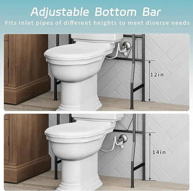 HEVONTIXAL Over The Toilet Storage Shelf, 3-Tier Metal Adjustable Bathroom Over Toilet Organizer with Toilet Paper Holder & Hooks,Space-Saving Toilet Storage Cabinet Option for Small Bathrooms, Black - ModernBath