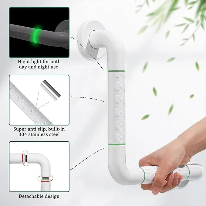 Anti Bathroom Grab Rail,90° Detachable Right Angle White Stainless Steel Shower Hand Rail,Safety Hand Rail Support for Elderly, Children and Disability - ModernBath