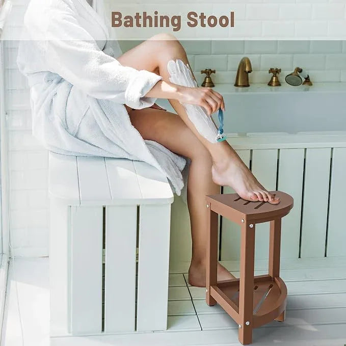 ONSGLM Shower Stool for Inside Shower, Corner Shower Bench Seat, HDPE Waterproof Shower Stool for Shaving Legs with Baffle Storage Shelf, Shower Seat/Foot Rest for Bathroom, Indoor/Outdoor Use, Teak - ModernBath