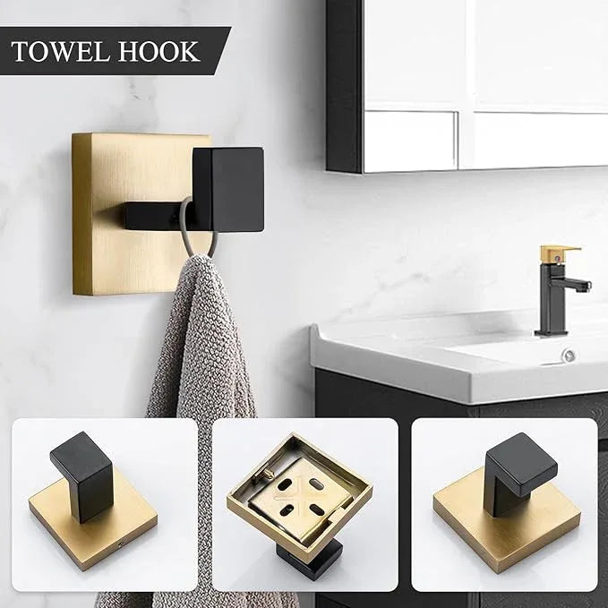 TURS 4-Piece Bathroom Hardware Set Black and Brushed Gold Towel Bar Holder Set Stainless Steel Bathroom Accessory Set Wall Mounted - ModernBath